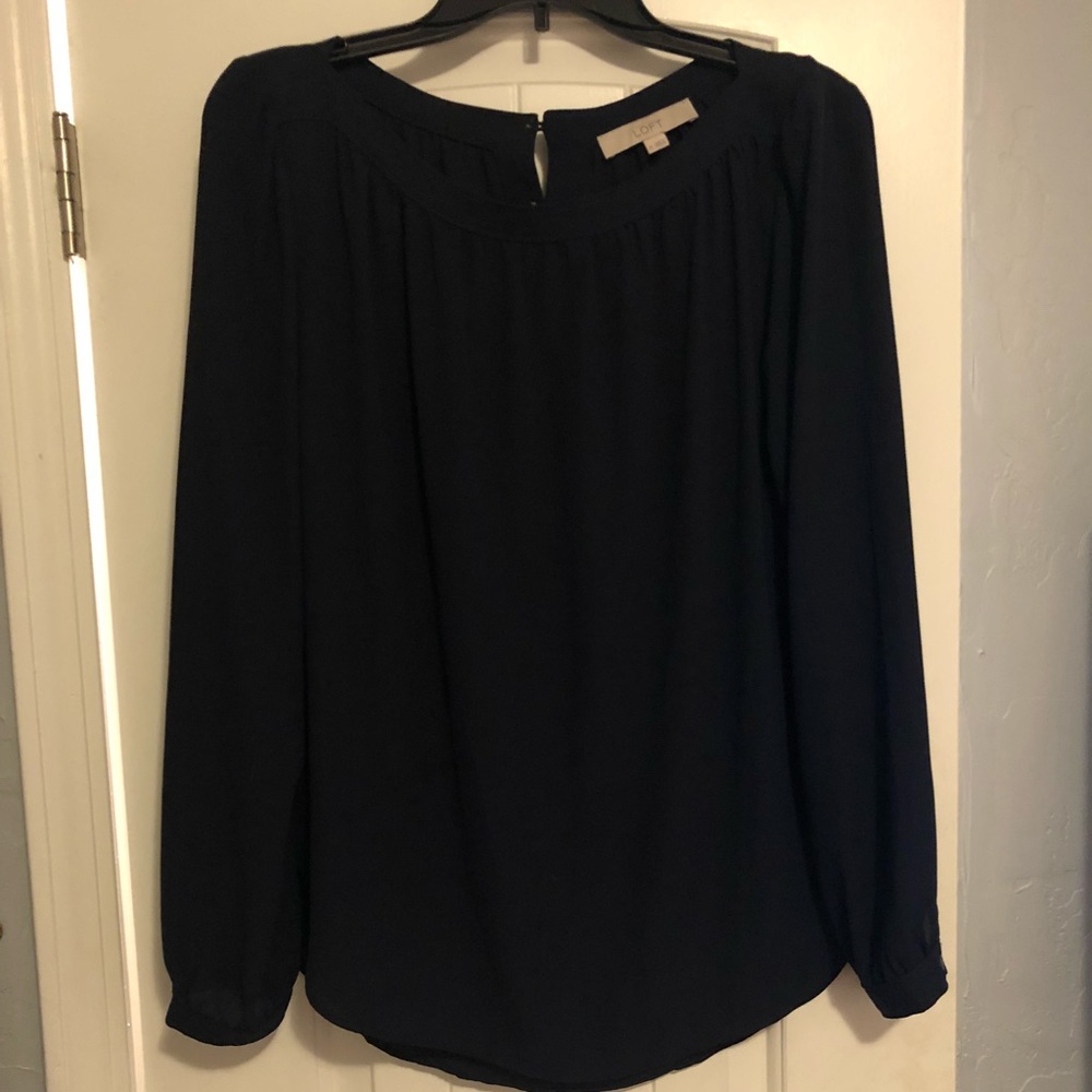 LOFT navy solid blouse size M